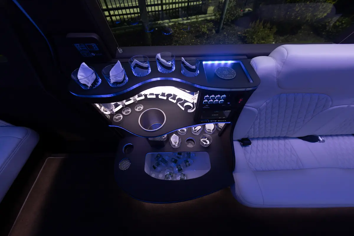 mercedes White Luxury Sprinter bar