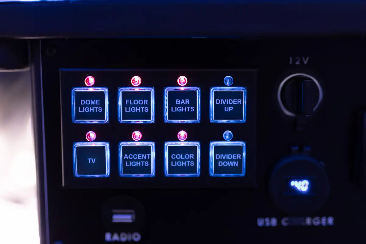 mercedes White Luxury Sprinter controls