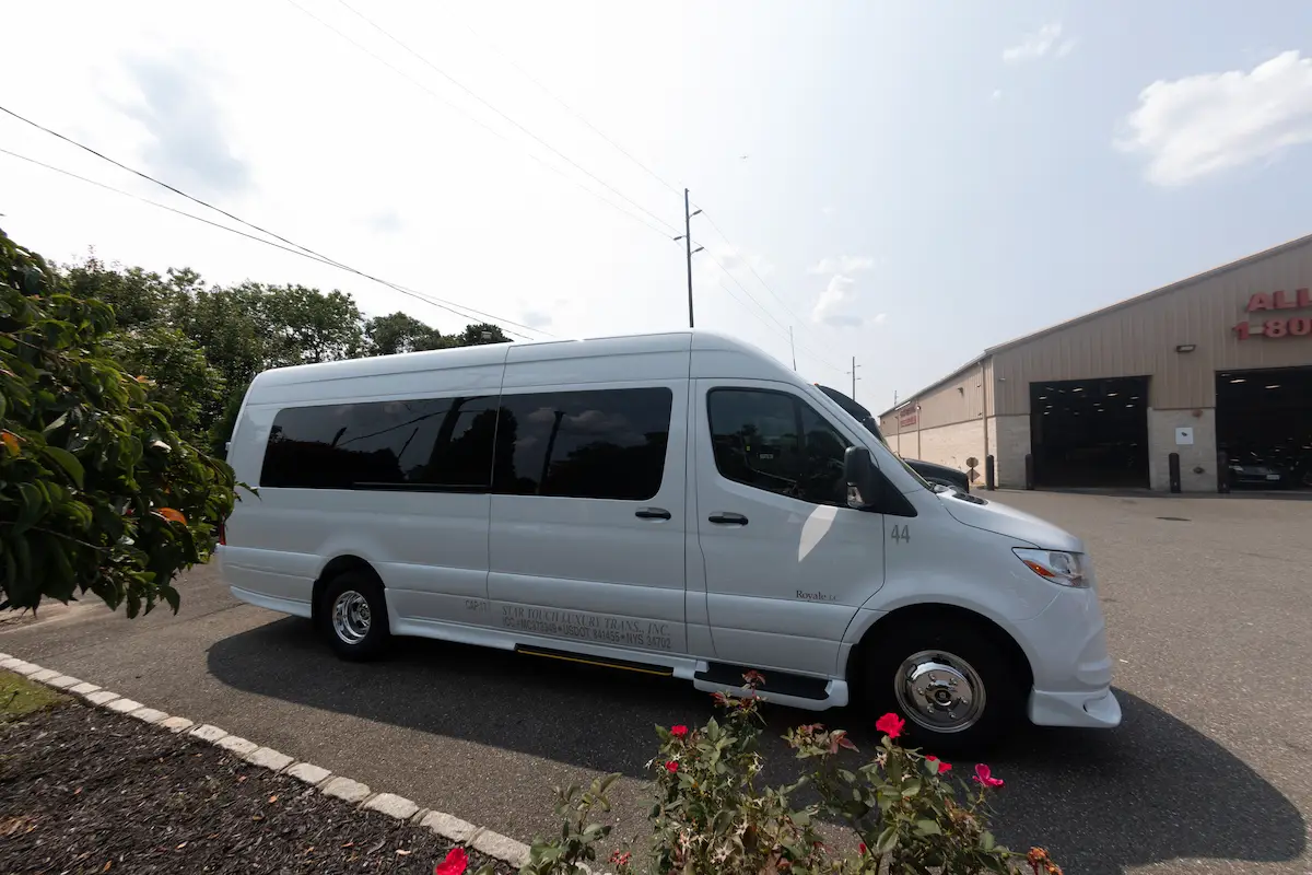 mercedes White Luxury Sprinter passenger side