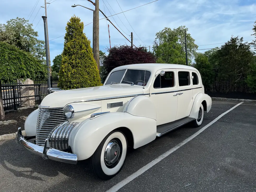 1940 White Limo Cadillac front drivers side