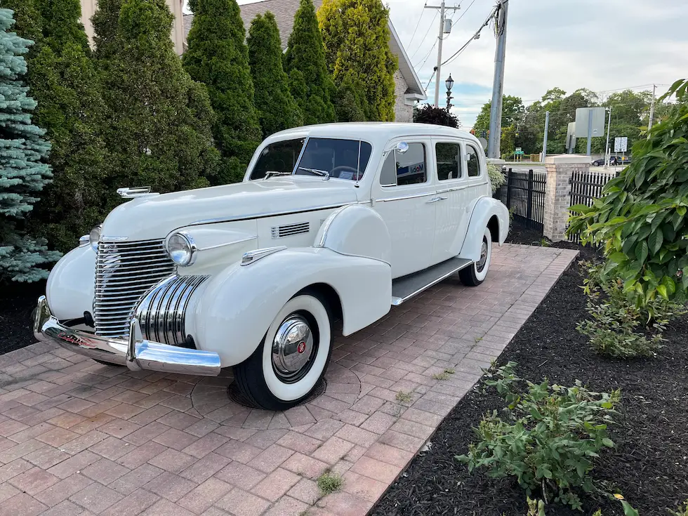 1940 White Limo Cadillac on pavers
