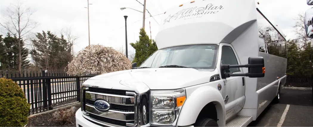 22 passenger party limo bus white
