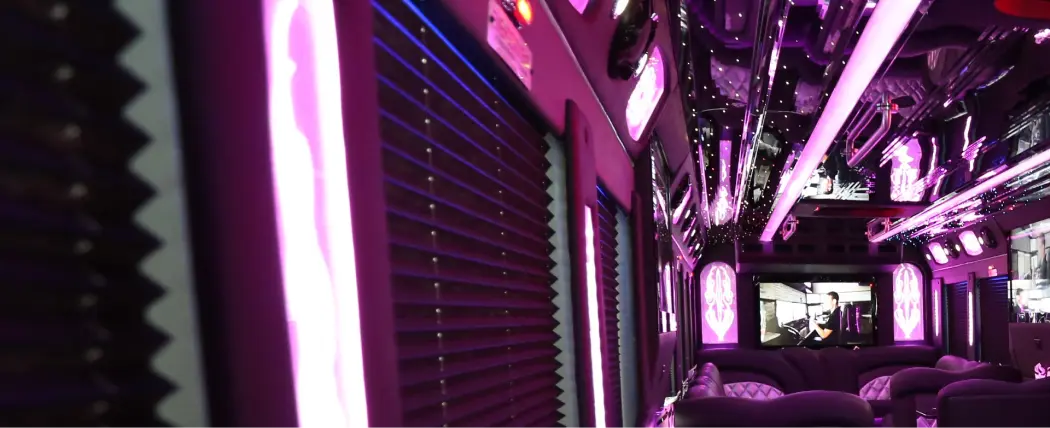 44 passenger party bus purple lights